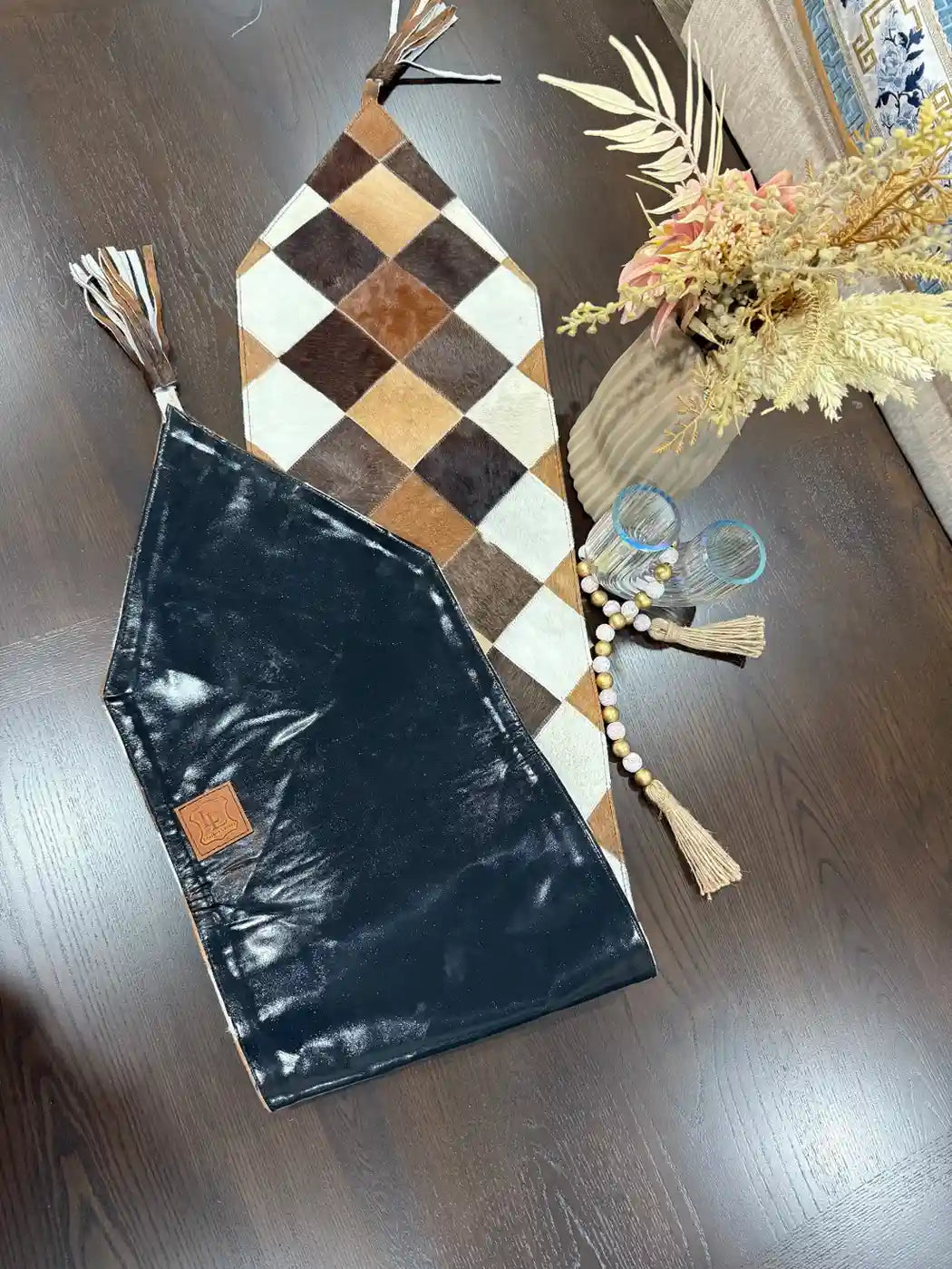 Home Décor Table Runner | Real Hair-on-Leather Patchwork Runner