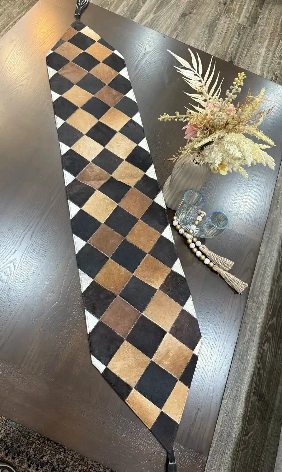 Home Décor Table Runner | Real Hair-on-Leather Patchwork Runner
