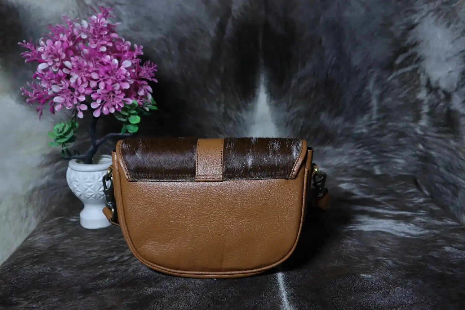 Cowhide Buckle Crossbody Bag – Genuine Leather Flap Purse