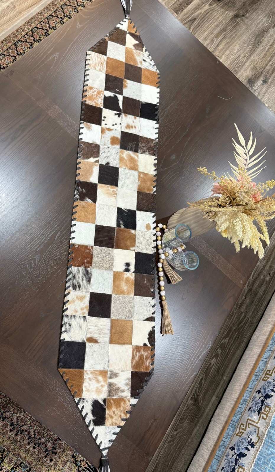 Home Décor Table Runner | Real Hair-on-Leather Patchwork Runner