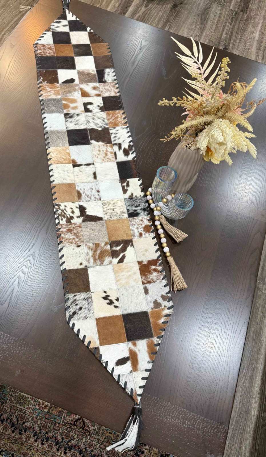 Home Décor Table Runner | Real Hair-on-Leather Patchwork Runner