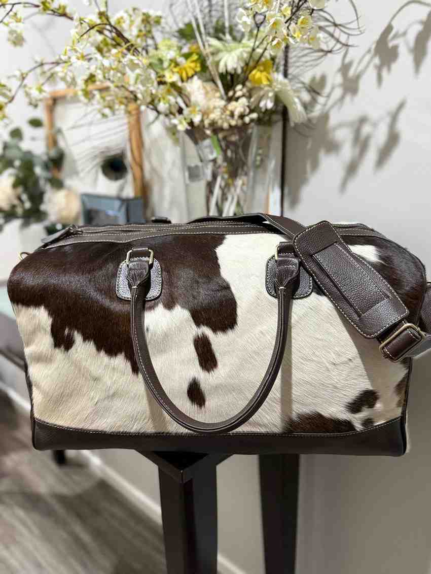 White & Brown Cowhide Duffel Bag / Overnight Bag