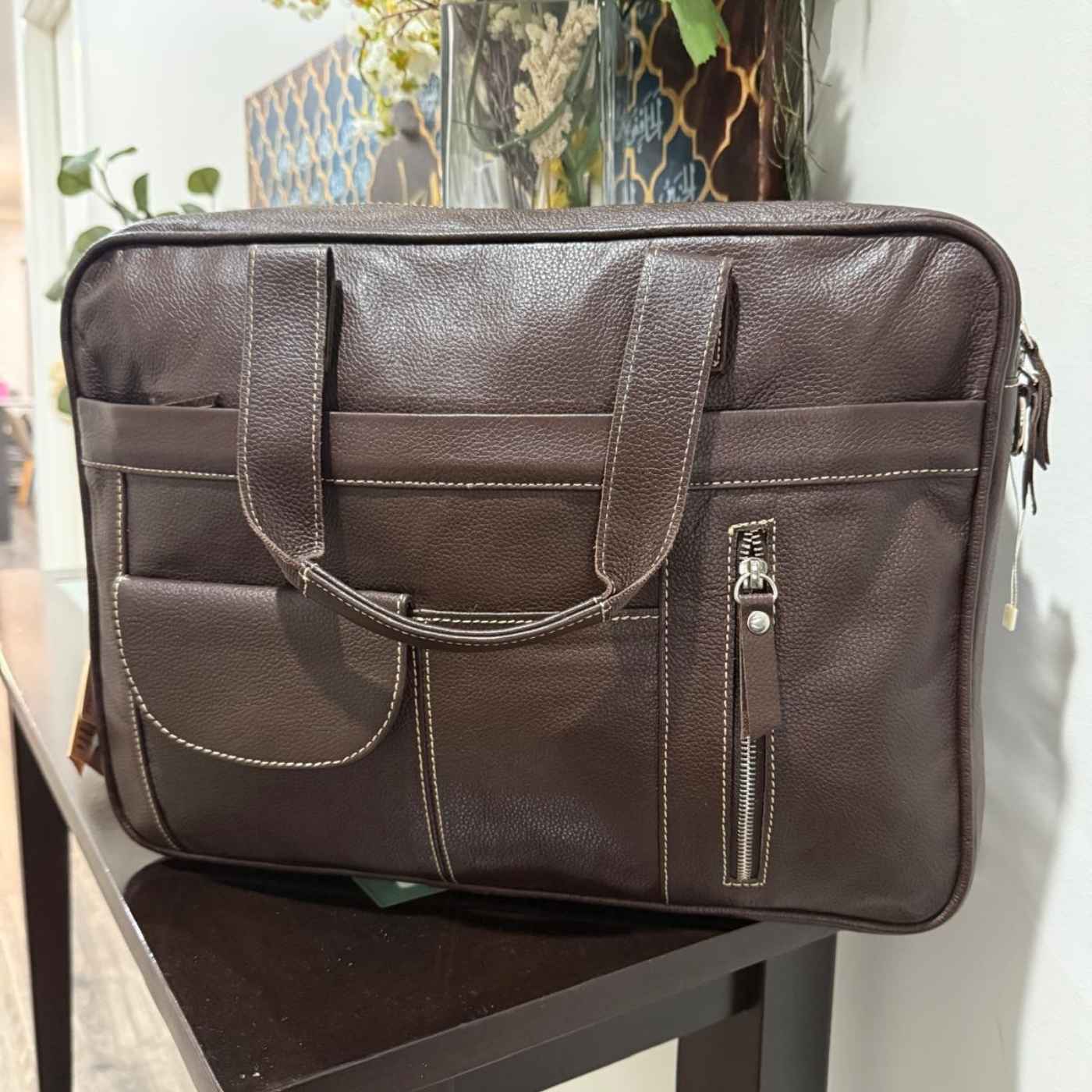 Front Zipper Laptop Bag – Large Leather Work Bag