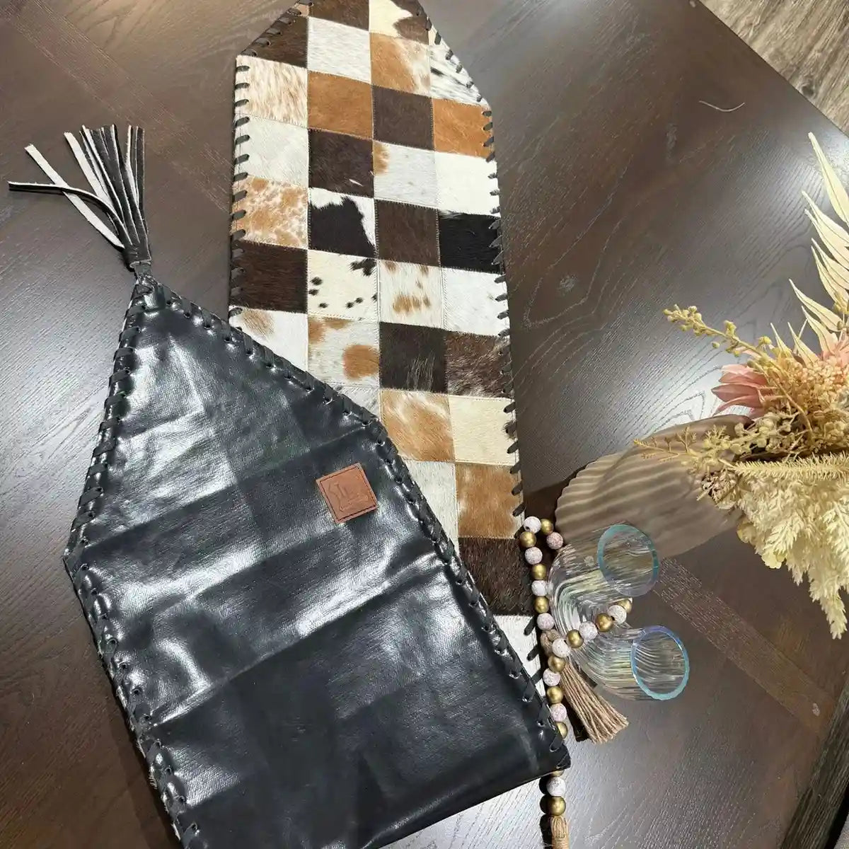 Home Décor Table Runner | Real Hair-on-Leather Patchwork Runner