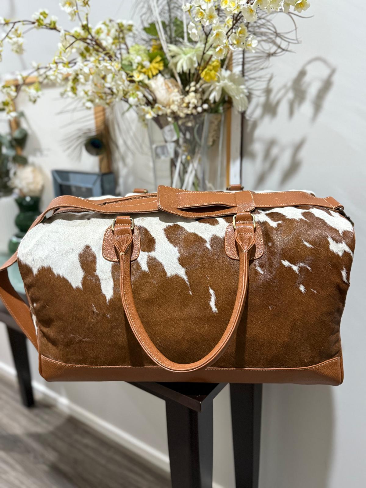 Tan Cowhide Duffel Bag / Overnight Bag