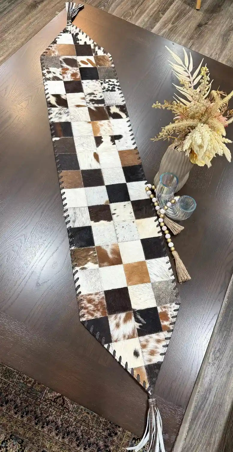 Home Décor Table Runner | Real Hair-on-Leather Patchwork Runner