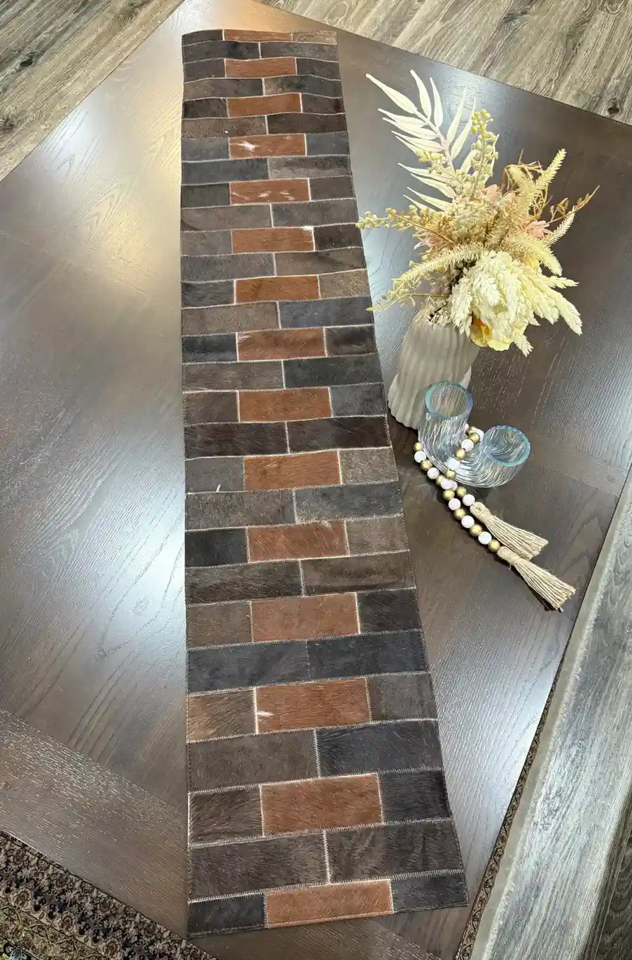 Home Décor Table Runner | Real Hair-on-Leather Patchwork Runner