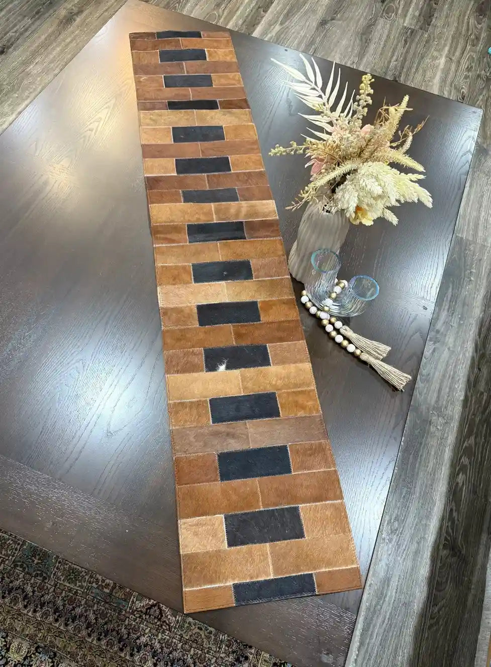 Home Décor Table Runner | Real Hair-on-Leather Patchwork Runner
