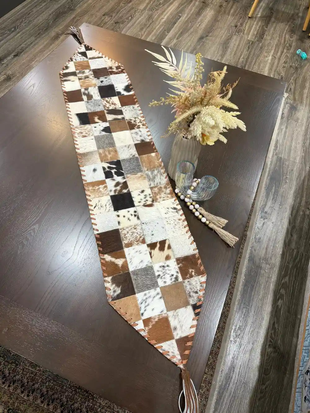 Natural Cowhide Patchwork Table Runner