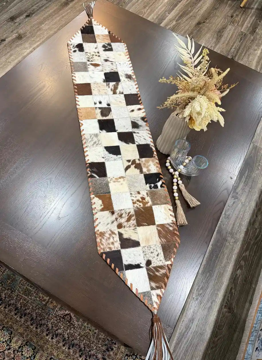 Home Décor Table Runner | Real Hair-on-Leather Patchwork Runner