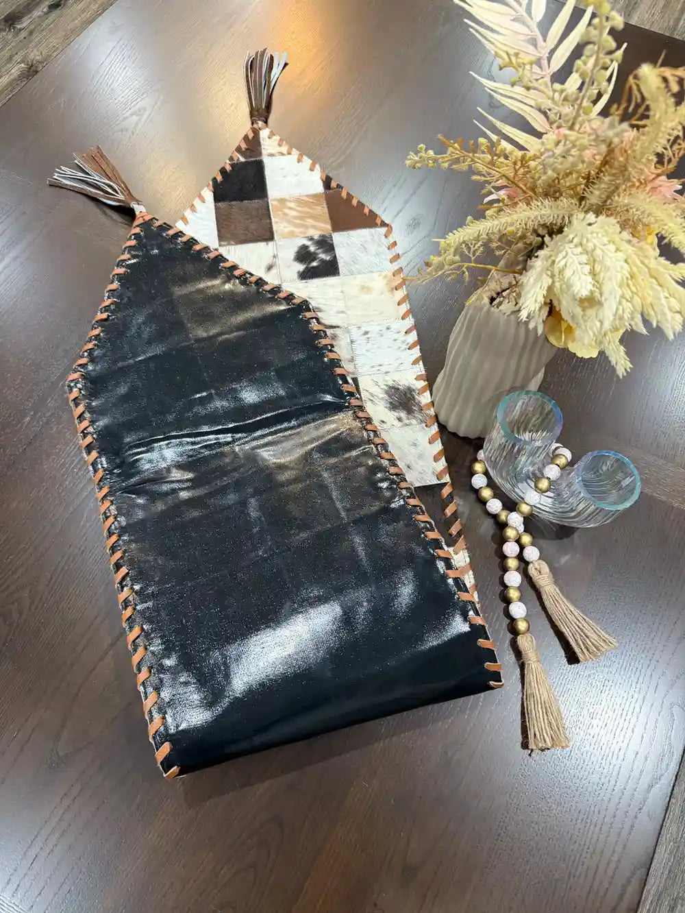 Home Décor Table Runner | Real Hair-on-Leather Patchwork Runner