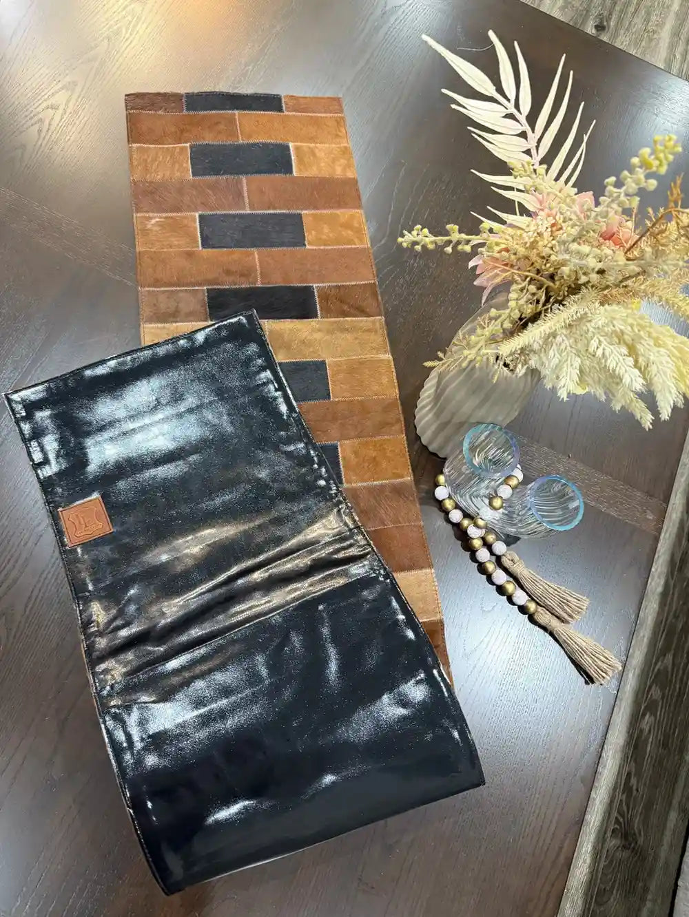 Home Décor Table Runner | Real Hair-on-Leather Patchwork Runner
