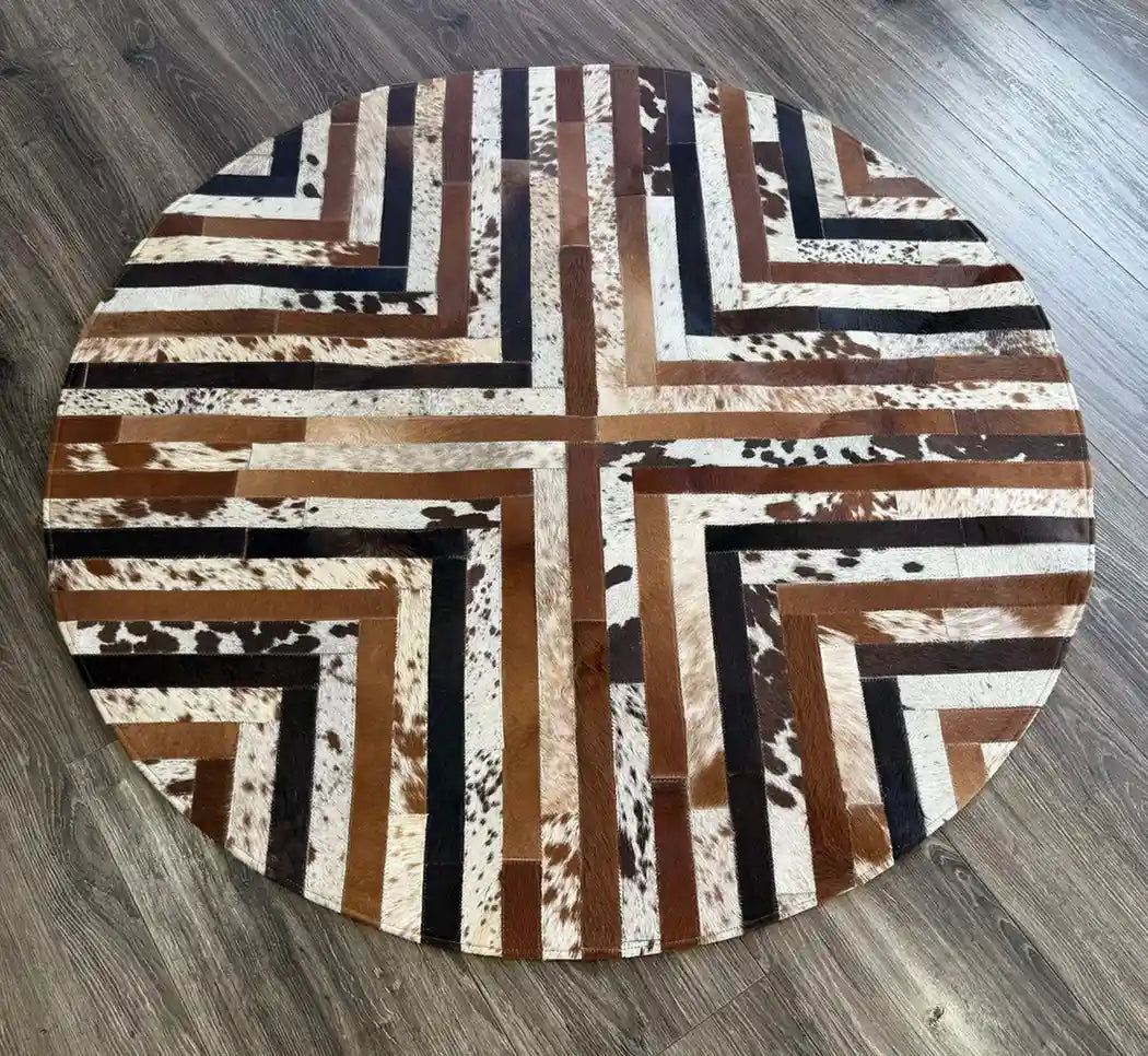 Cowhide Handmade Round Rug – Natural Leather Carpet