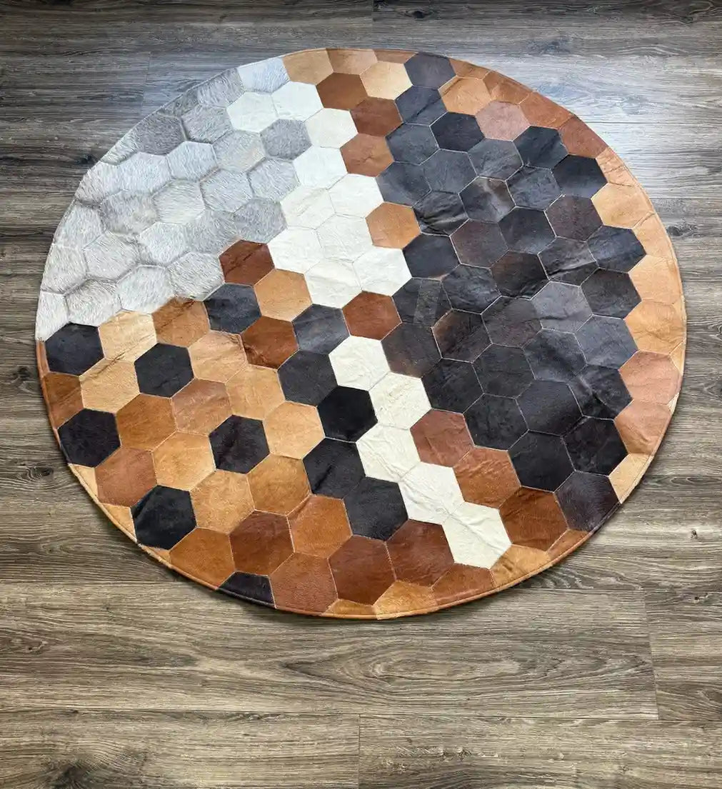 Handmade Round Cowhide Rug – Natural Carpet