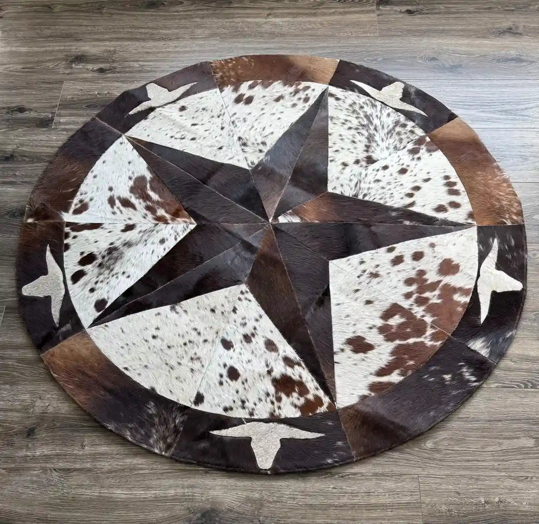 Handmade Round Patchwork Cowhide Rug – Natural Carpet