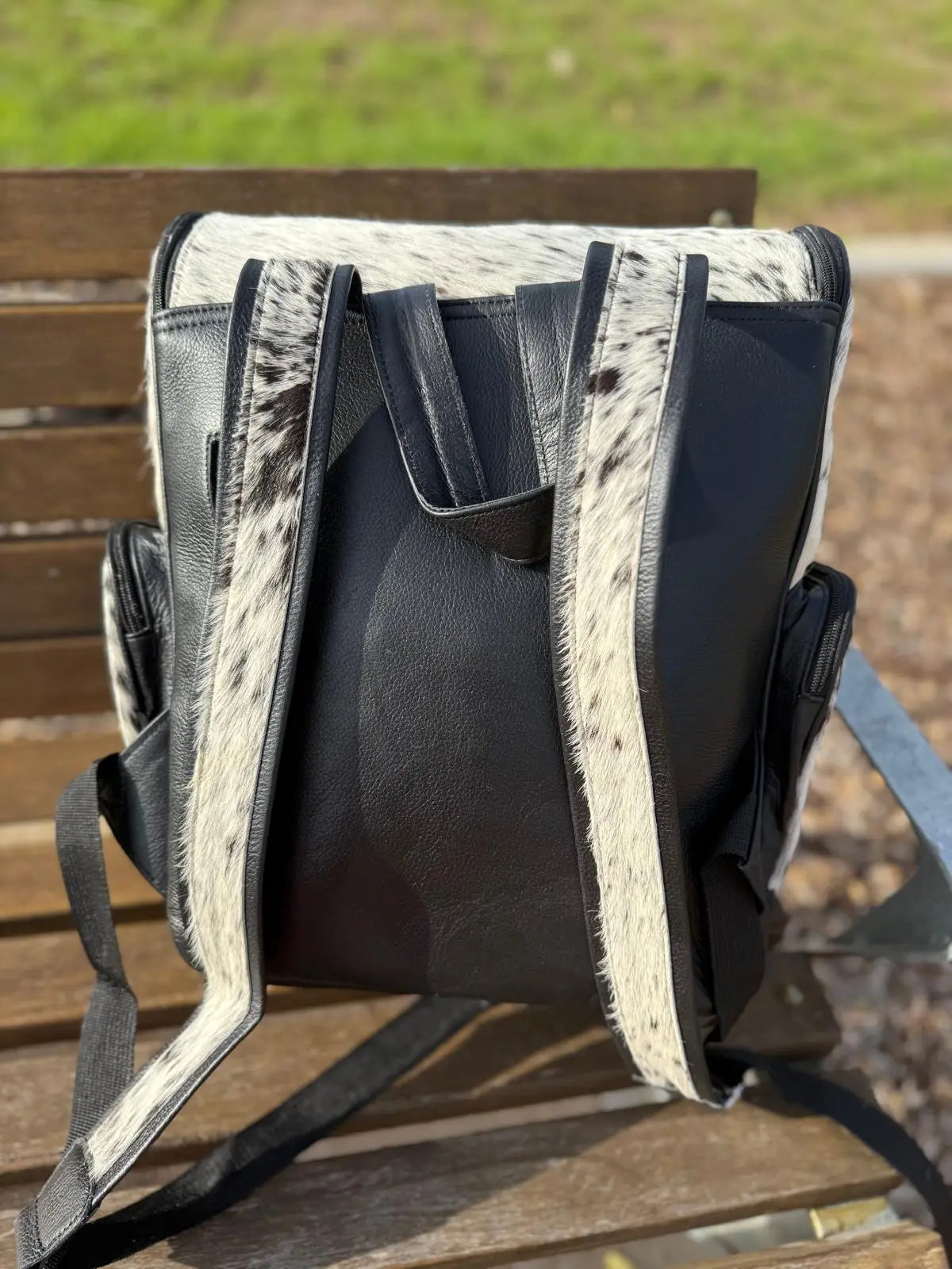 White Cowhide Diaper Backpack – Premium Hide, Spacious & Stylish
