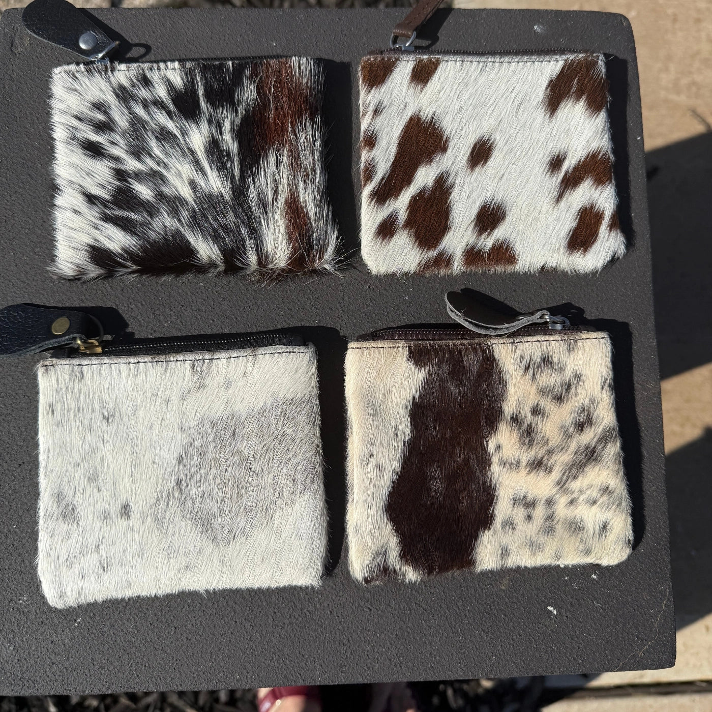 Cowhide Zippered Square Wallet with Tooling Details